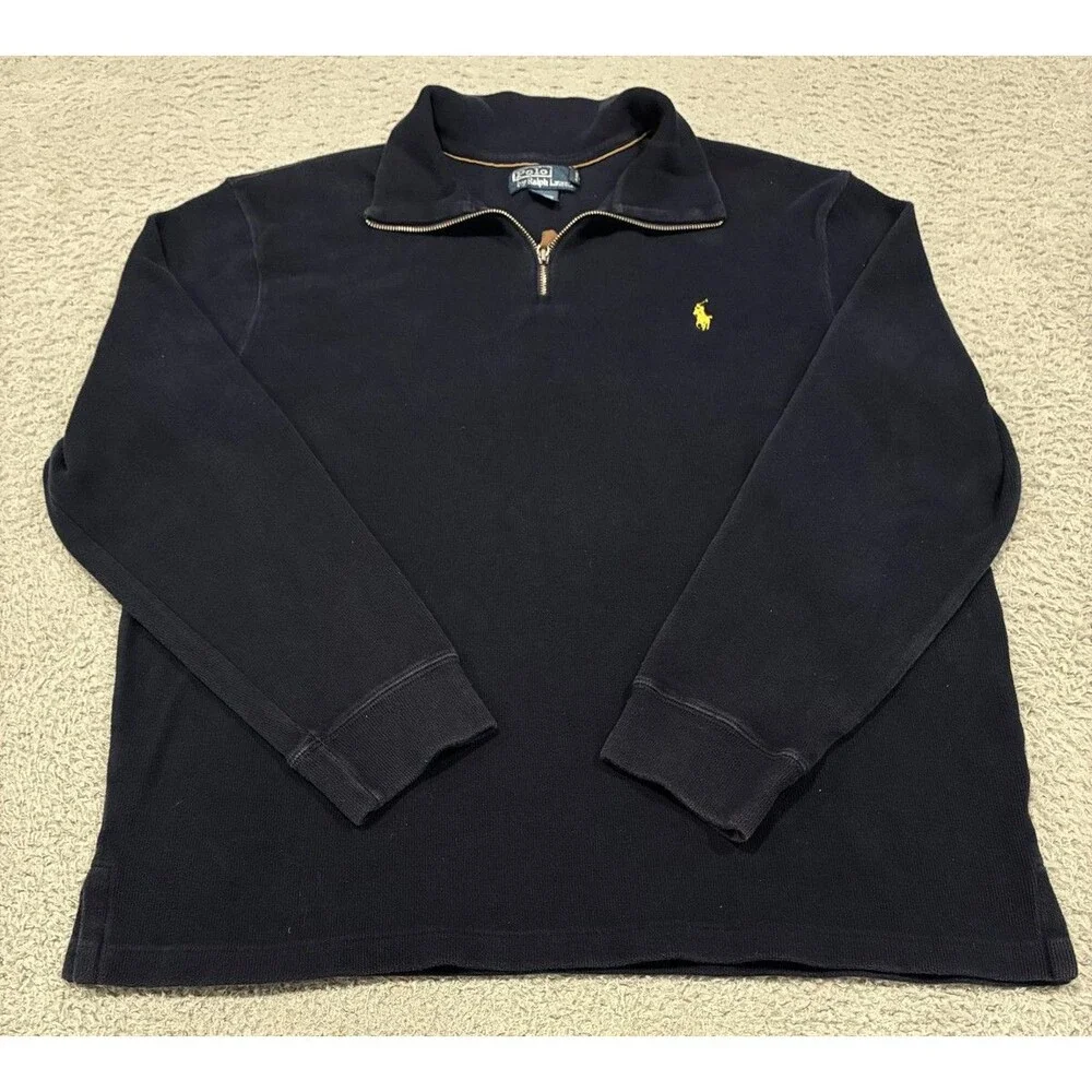 Vintage Polo Ralph Lauren Sweater Mens XL Blue 1/4 Zip Cotton Pony Collared 90s